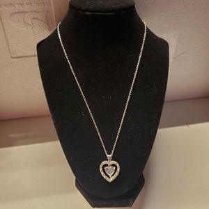Silver rhinestone heart necklace